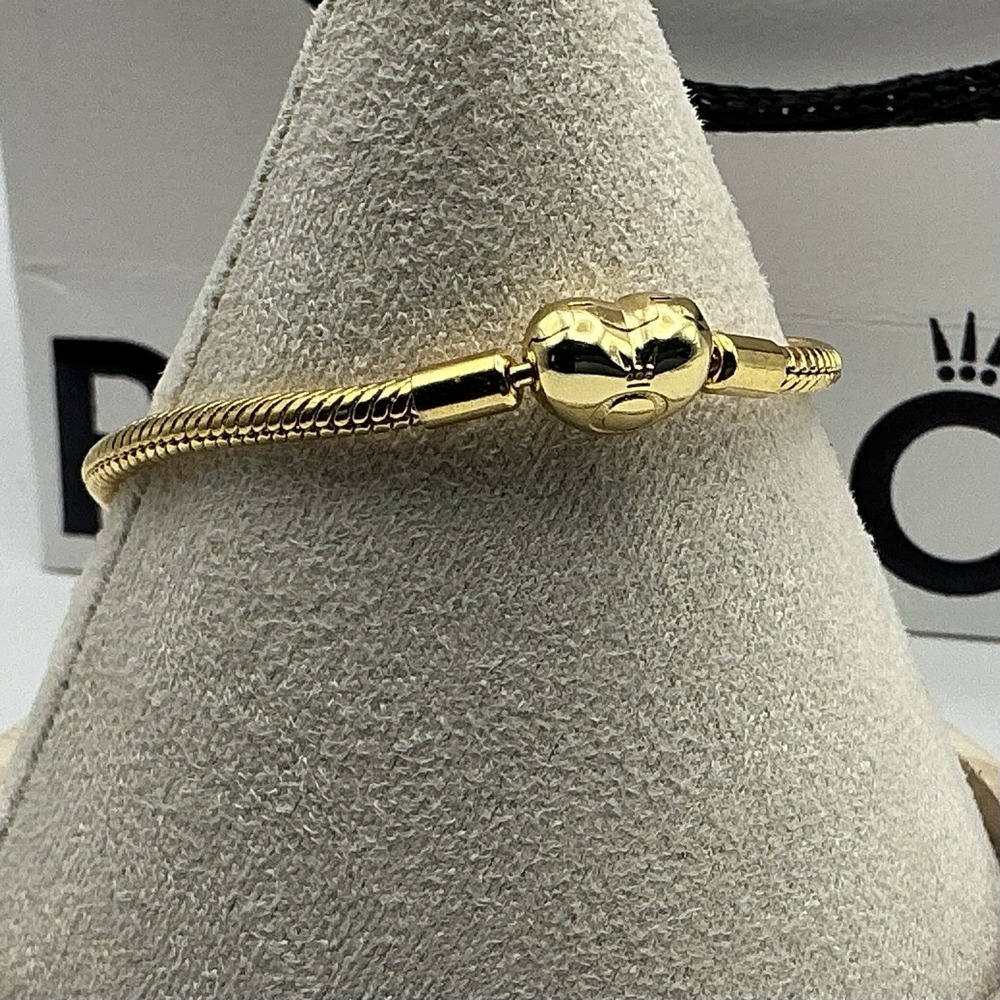 PANDORA Moments 14K Gold-Plated Heart Clasp Snake Chain Bracelet 6.25" ALE MET